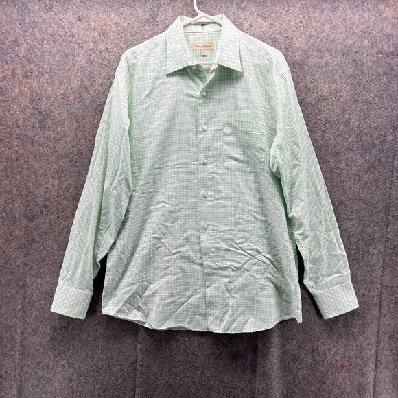 Tommy Bahama Shirt Men 15.5 34/35 Teal Green Casual Button Down Preppy Gingham - Picture 1 of 13